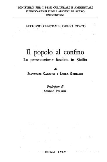 Carbone Salvatore, Grimaldi Laura, "Il popolo al confino ...